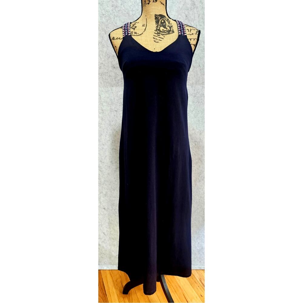 Saint + Sophia Sunset Dress, Navy Blue, Chevron, Flowy, Long, 48in Length Sz 2 - Picture 3 of 13